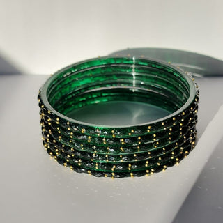Belleza Dark Green Glass Bangles (Set of 6) (2.4,2.6, 2.8)