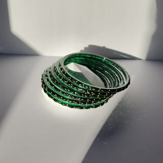 Belleza Dark Green Glass Bangles (Set of 6) (2.4,2.6, 2.8)