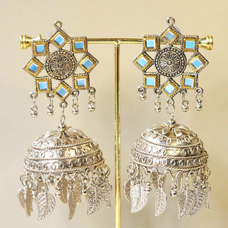 Beth German Silver Dual Finish Jhumka Earrings