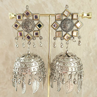 Beth German Silver Kundan Dome Jhumka Earrings