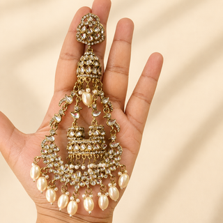 Beverly Shoulder Duster Gold Kundan Earrings