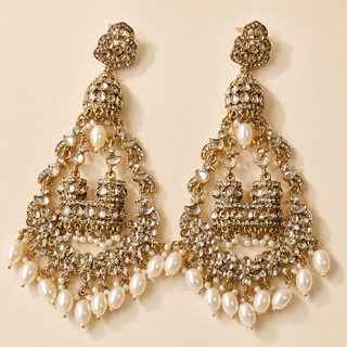 Beverly Shoulder Duster Gold Kundan Earrings