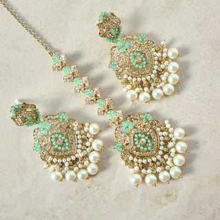 Bianca Mint Green Polki Choker Necklace Set with Tikka & Passa