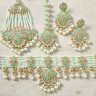 Bianca Mint Green Polki Choker Necklace Set with Tikka & Passa