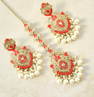 Bianca Red Polki Choker Necklace Set with Tikka & Passa