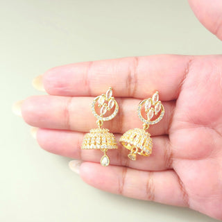 Cameron White CZ Diamond Simulant Jhumka Earrings