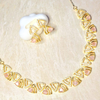Camila Pink Gold Plated Diamond Simulant Necklace Set