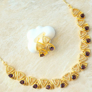 Camila Purple Gold Plated Diamond Simulant Necklace Set