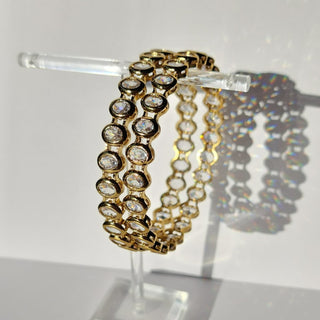 Cecette Antique Victorian Gold CZ Diamond Luxury Bangle (Pair) (2.4,2.6, 2.8)