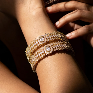 Ceci Antique Victorian Gold CZ Diamond Luxury Bangle (Pair) (2.4,2.6, 2.8)