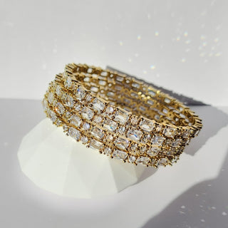 Cecilla Antique Victorian Gold CZ Diamond Luxury Bangle (Set of 4) (2.4,2.6, 2.8)