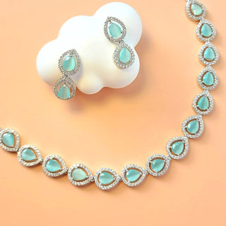 Cecily Mint Green Diamond Simulant Necklace Set