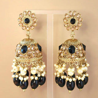 Claire Black Polki Jhumka Earrings