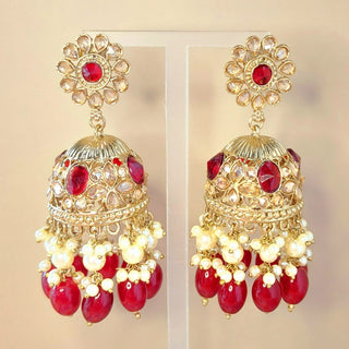 Claire Dark Red Polki Jhumka Earrings