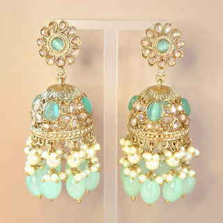 Claire Mint Green Polki Jhumka Earrings