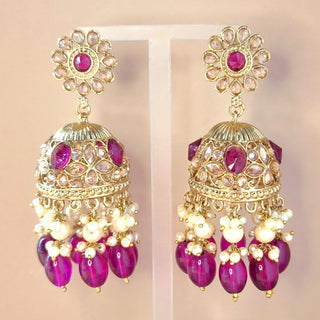 Claire Purple Polki Jhumka Earrings