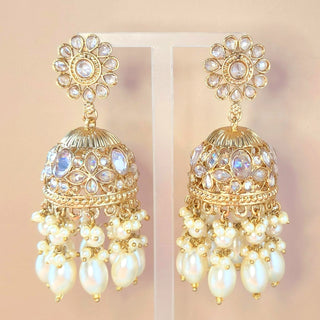 Claire White Polki Jhumka Earrings