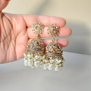 Claire White Polki Jhumka Earrings