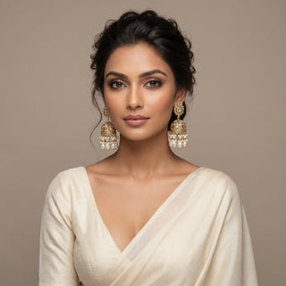 Claire White Polki Jhumka Earrings