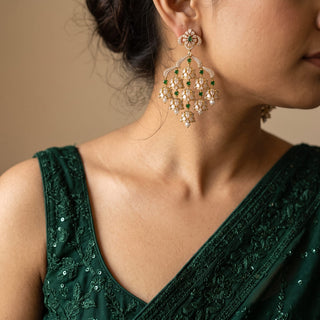 Clementine Green CZ Diamond Simulant Multi-Jhumka Earrings – Gold Finish 6.5 cm