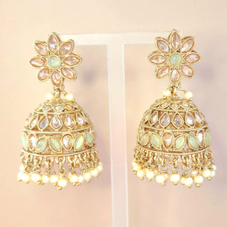 Cleo Light Green Polki Jhumka Earrings