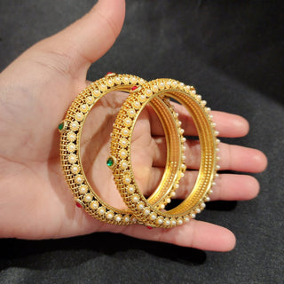 Cora Multicolour Gold Kada Bangles (Pair) (2.6, 2.8)