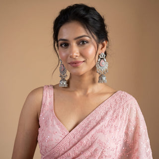 Cressida Light Pink German Silver Kundan Jhumka Earrings