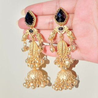 Cristina Black Kashmiri Jhumka Gold Finish Earrings