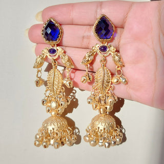Cristina Blue Kashmiri Jhumka Gold Finish Earrings