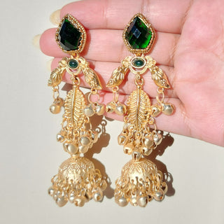 Cristina Green Kashmiri Jhumka Gold Finish Earrings