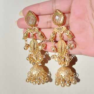 Cristina Light Green Kashmiri Jhumka Gold Finish Earrings