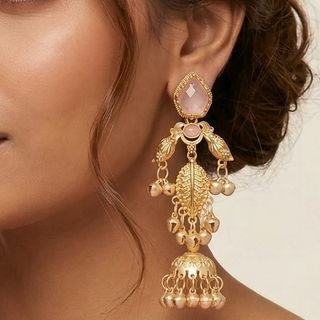 Cristina Light Pink Kashmiri Jhumka Gold Finish Earrings