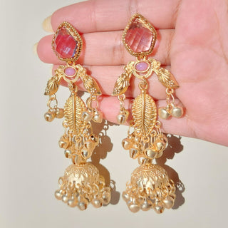 Cristina Light Purple Kashmiri Jhumka Gold Finish Earrings