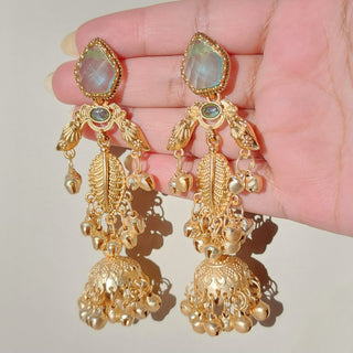 Cristina Mint Green Kashmiri Jhumka Gold Finish Earrings