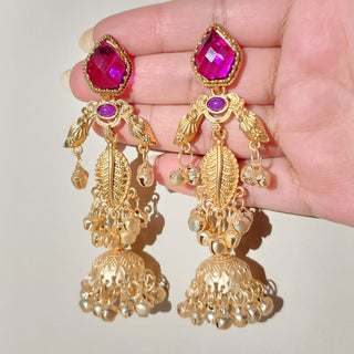 Cristina Purple Kashmiri Jhumka Gold Finish Earrings