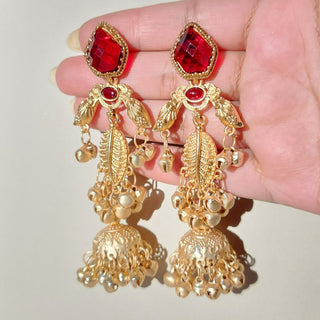 Cristina Red Kashmiri Jhumka Gold Finish Earrings