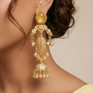 Cristina Yellow Kashmiri Jhumka Gold Finish Earrings