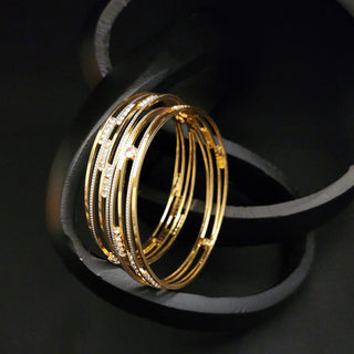 Dakota 22k plated Dual Tone CZ 20k Gold Plated Bangle Set (Pair) (2.4, 2.6, 2.8 & 2.10)