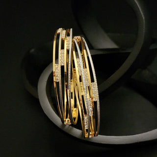 Dakota 22k plated Dual Tone CZ 20k Gold Plated Bangle Set (Pair) (2.4, 2.6, 2.8 & 2.10)