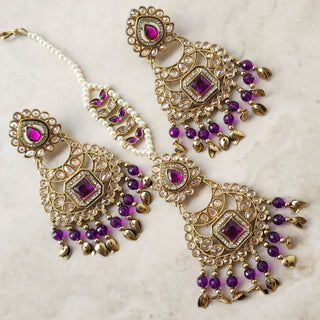 Dakota Purple Polki Necklace Set with Tikka