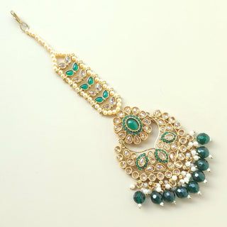 Daniella Green Polki Tikka Set with Shoulder Duster Earrings