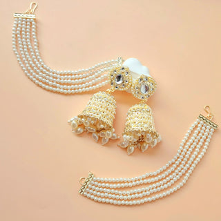 Debbie White Baahubali Kundan Jhumka Earrings (with Detachable Chains)