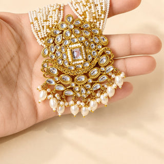 Delaney White Kundan Long Necklace Set with Tikka
