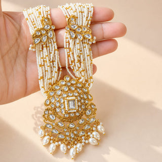 Delaney White Kundan Long Necklace Set with Tikka