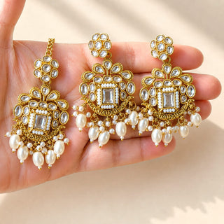 Delaney White Kundan Long Necklace Set with Tikka