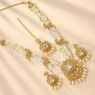 Delaney White Kundan Long Necklace Set with Tikka