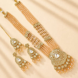 Delani Gold Polki Long Necklace Set with Tikka