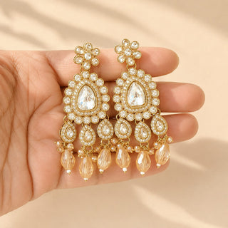 Delani Gold Polki Long Necklace Set with Tikka