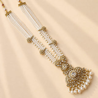 Delanie White Kundan Long Necklace Set with Tikka