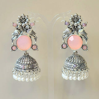Delilah Peach German Silver Jhumka Earrings